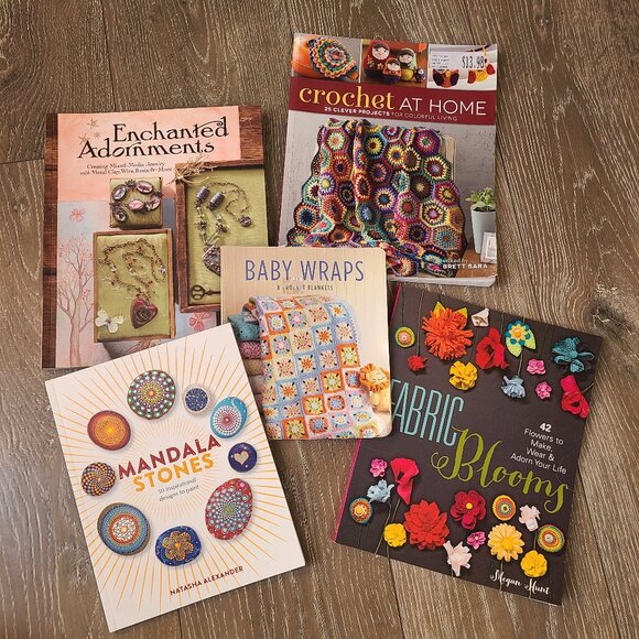 Bundle of Crafting Hobby Books: Crochet, Painted Rocks, Fabric Flowers, Jewelry - Picture 1 of 13